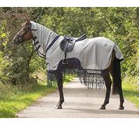 QHP - Couverture Anti-Mouches avec Franges - Gris, 125 cm