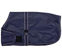 QHP Couverture d'extérieur pour Poulain 100g - Bleu Marine - Taille 80 cm - Rayée - Imperméable et Respirant - Durable - Pour Grandes Races - Vêtement pour Chevaux - Couverture pour Poulain