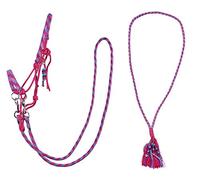 QHP Ensemble licol à nœuds avec nœud ABN et rênes + corde de cou (Shetty, Fuchsia)