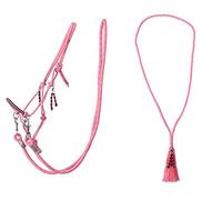 QHP Licol à nœuds combiné Liberty Ensemble licol à nœuds avec rênes + corde (pursang, flamant rose)