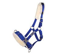 QHP Licol combiné avec rembourrage en fourrure synthétique - 3 anneaux en D en acier inoxydable (sang pur, bleu cobalt)