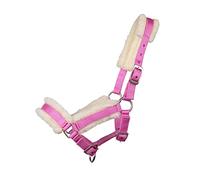 QHP Licol pour poulain avec fourrure synthétique réglable sur 3 positions (rose, poney (poulains)