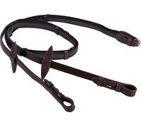 QHP Rênes Antidérapantes avec Butées en Cuir, Marron Foncé - Sang chaud