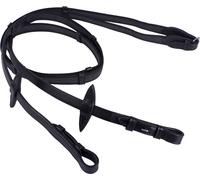 QHP Rênes Antidérapantes avec Butées en Cuir, Noires - Mini Shetty