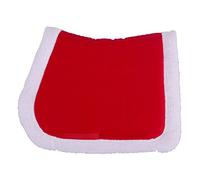 QHP Tapis de selle de Noël rouge avec bordure en fourrure synthétique blanche (demi-sang VS)
