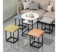 QHQQXN 5-in-1 PU Leather Set with Swivel Casters - Includes 4 Stools & Round Table for Living Room & Bedroom Versatile Sofa Foot Rest & Side Table (Black)