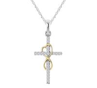 QHQQXN Accessoires pour Filles Collier de Croix de Coeur d'amour Infini éternel en Argent Sterling 925 pour Femmes Filles, Collier de Croix Religieuse en Cristal de Zircon Brillant plaqué -