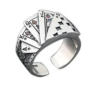 QHQQXN Bague de Carte de Poker, Carte à Jouer en Alliage de qualité supérieure, Conception Ouverte et réglable, Style Gothique Punk Hip hop, Fil Vintage, Ensemble Lucky Flush avec Diamants Rouges,