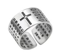 QHQQXN Bague de prière du Seigneur en Croix d'argent 999, Bague Ouverte de prière d'église Vintage pour Hommes et Femmes