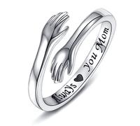 QHQQXN Bagues de câlin en Argent Sterling 925 pour Femmes, Je t'aime pour Toujours, Cadeau de mère, Cadeaux de sœur, Mots gravés, Mains câlins, Bague Ouverte, Bijoux d'amitié, Cadeau