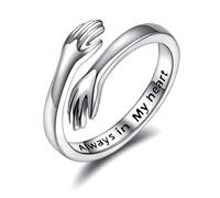 QHQQXN Bagues de câlin en Argent Sterling 925 pour Femmes, Je t'aime pour Toujours, Cadeau de mère, Cadeaux de sœur, Mots gravés, Mains câlins, Bague Ouverte, Bijoux d'amitié, Cadeau