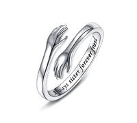 QHQQXN Bagues de câlin en Argent Sterling 925 pour Femmes, Je t'aime pour Toujours, Cadeau de mère, Cadeaux de sœur, Mots gravés, Mains câlins, Bague Ouverte, Bijoux d'amitié, Cadeau
