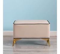 QHQQXN Beige Faux Leather Bench - Rectangle Foot Stool with Metal Legs Upholstered Dressing Table Seat Versatile Stool Chair for Bedroom & Office 60x40x40cm