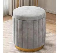 QHQQXN Blue Velvet Ottoman with Gold Plating Base for Living Room Bedroom Or Shop Round Sponge Vanity Stool Chair for Foot Rest Upholstered Non Storage 13 * 16.5in