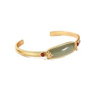 QHQQXN Bracelet en Argent Sterling S925 incrusté de Jade Hetian Naturel, géométrique, Mode Populaire, Ouverture réglable, Classique, Ornement