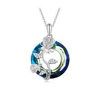 QHQQXN Cadeau de Saint-Valentin pour Femme Collier Arbre de Vie Porte-Bonheur Bleu avec Pendentif de Protection Contre Le Mauvais œil avec Cercle en Cristal plaqué Or Blanc