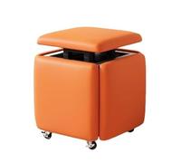 QHQQXN Carré empilable 5 en 1 avec roulettes - Chaise cubique Repose-Pieds Polyvalents en Cuir - Grand Banc de Rangement Orange pour dortoir, Chambre à Coucher Salon - Solution de mobilier Peu