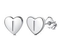 QHQQXN Clou d'oreille en Argent Sterling S925 avec Initiale en Forme de cœur pour Femmes et Filles - Lettre de l'alphabet hypoallergénique en Or/Argent