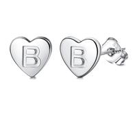 QHQQXN Clou d'oreille en Argent Sterling S925 avec Initiale en Forme de cœur pour Femmes et Filles - Lettre de l'alphabet hypoallergénique en Or/Argent