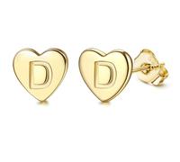 QHQQXN Clou d'oreille en Argent Sterling S925 avec Initiale en Forme de cœur pour Femmes et Filles - Lettre de l'alphabet hypoallergénique en Or/Argent