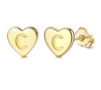 QHQQXN Clou d'oreille en Argent Sterling S925 avec Initiale en Forme de cœur pour Femmes et Filles - Lettre de l'alphabet hypoallergénique en Or/Argent