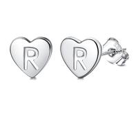 QHQQXN Clou d'oreille en Argent Sterling S925 avec Initiale en Forme de cœur pour Femmes et Filles - Lettre de l'alphabet hypoallergénique en Or/Argent