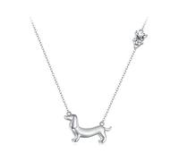 QHQQXN Collier à Breloques Teckel, Cadeau pour Les Amoureux des Chiens, Pendentif cœur en métal argenté sur chaîne pour Femmes, I Love Hot Dog Datsun Cheveux Courts