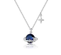 QHQQXN Collier avec Pendentif planète Bleue en Argent Sterling 925 pour Femmes, Design étoiles, Bijoux de déclaration de fiançailles, Ras du Cou
