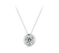 QHQQXN Collier Moissanite avec Pendentif Halo en Diamant pour Femmes, Collier en Argent Sterling Blanc, Cercle Simple et Rond