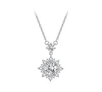 QHQQXN Collier moissanite, Colliers Pendentif Halo Diamant pour Femmes, Collier en Argent Sterling plaqué Blanc, Cercle Simple