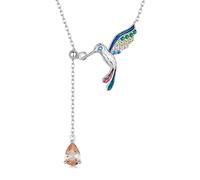 QHQQXN Collier Pendentif Colibri Volant en Cristal coloré ne Rouille jamais. Chaîne en Argent Sterling 925, Naturelle et hypoallergénique