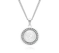 QHQQXN Collier Pendentif en Acier Titane pour Femmes, médaillon Rond élégant avec zircone cubique, Bijoux à la Mode, Cadeau pour Elle