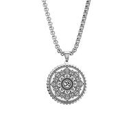 QHQQXN Collier pour Hommes Mandala Om Aum Ohm Symbole Sanskrit Om Aum Ohm Amulette spirituelle Indien Lotus Mandala Yoga Pendentif Bijoux Religieux Hommes