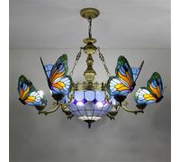 QHQQXN Contemporary Luxury Butterfly Chandelier LED American Creativity Living Room Restaurant Bedroom Villa Hotel Cafe Bar KTV Club Color Glass Pendant Light (E 8 Lights) LWX