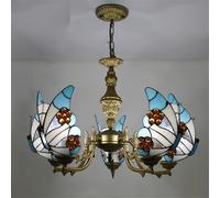 QHQQXN Contemporary Luxury Butterfly Chandelier LED American Creativity Living Room Restaurant Bedroom Villa Hotel Cafe Bar KTV Club Color Glass Pendant Light (E 8 Lights) LWX