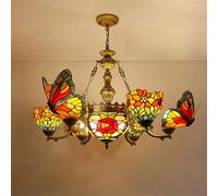 QHQQXN Contemporary Luxury Butterfly Chandelier LED American Creativity Living Room Restaurant Bedroom Villa Hotel Cafe Bar KTV Club Color Glass Pendant Light (E 8 Lights) LWX