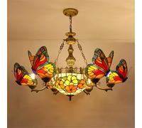 QHQQXN Contemporary Luxury Butterfly Chandelier LED American Creativity Living Room Restaurant Bedroom Villa Hotel Cafe Bar KTV Club Color Glass Pendant Light (E 8 Lights) LWX
