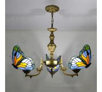 QHQQXN Contemporary Luxury Butterfly Chandelier LED American Creativity Living Room Restaurant Bedroom Villa Hotel Cafe Bar KTV Club Color Glass Pendant Light (E 8 Lights) LWX