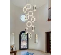 QHQQXN Elegant LED Crystal Chandelier - 10-Ring Pendant Light for High Ceilings Remote Control Modern Stainless Steel Fixture for Living Room Foyer and Restaurant Decor LWX