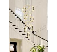 QHQQXN Elegant LED Crystal Chandelier - 10-Ring Pendant Light for High Ceilings Remote Control Modern Stainless Steel Fixture for Living Room Foyer and Restaurant Decor LWX
