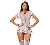 QHQQXN Ensemble de Lingerie Sexy pour Femme, Tenue d'infirmière Transparente en Dentelle Transparente, Body en Maille Transparente, Taille Unique, déguisement, Uniforme de Cosplay, Nuisette
