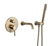 QHQQXN Ensemble de robinets de douche en laiton doré brossé, système de douche mural, mélangeur 2 fonctions avec pomme de douche à main, accessoires de salle de bain élégants pour les maisons modernes