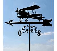 QHQQXN Girouette de Ferme en Forme d'avion, girouette en Fer, Piquet de Jardin, indicateur de Direction du Vent, Outil de Mesure Professionnel, décoration de Jardin - Noir