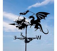 QHQQXN Girouette décorative en Acier Inoxydable pour Ferme, indicateur de Direction du Vent, Outil de Mesure de scène de Ferme - Dragon et sorcière
