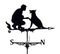 QHQQXN Girouette décorative pour Homme et Chien, scène rétro de Ferme, indicateur de Direction du Vent, Support de Jardin Noir, décoration de Cour, Acier Inoxydable