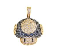 QHQQXN HHRLCH Collier Champignon en Argent Sterling 925 pour Hommes et Femmes, Pendentif Tête de Champignon avec Zircone Cubique Étincelante, Collier de Bijoux Hip Hop Rock pour Hommes, Ras de Cou