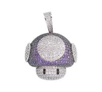 QHQQXN HHRLCH Collier Champignon en Argent Sterling 925 pour Hommes et Femmes, Pendentif Tête de Champignon avec Zircone Cubique Étincelante, Collier de Bijoux Hip Hop Rock pour Hommes, Ras de Cou