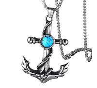QHQQXN HHRLCH Collier de Pirate en Argent Sterling 925 pour Hommes et Femmes, Collier de Pirate épée rétro Halloween crâne tête fantôme Collier d'ancre, Collier de crâne Collier d'ancre de