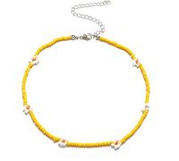 QHQQXN HHRLCH Collier en Argent Sterling 925 avec Marguerite pour Femmes et Filles, Style bohème coréen, Belles Fleurs de Marguerite, Pendentif en Perles colorées, Collier Court de Vacances