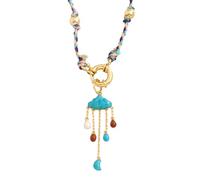 QHQQXN HHRLCH Collier Mauvais œil rempli d'or 14 carats pour Hommes et Femmes, Pendentif étoile céleste Bleu Sarcelle Mauvais œil, Collier de Perles avec nœud, Collier Globe oculaire, Collier
